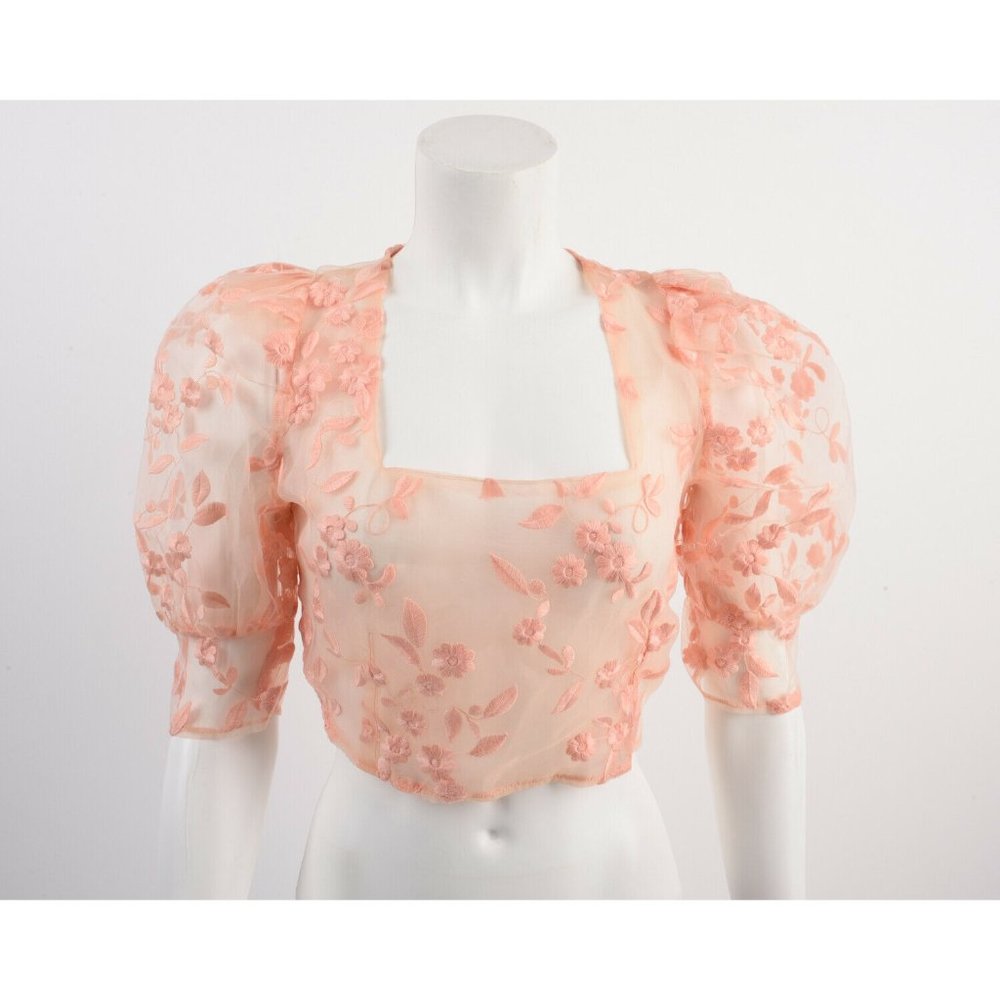 Zara Womens Tulle Cropped Top S Pink Floral